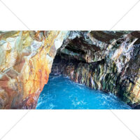 青い海と洞窟の写真素材